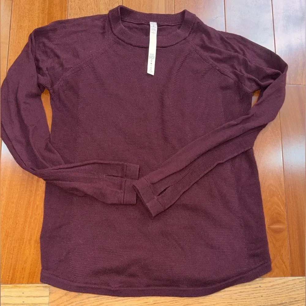 Lululemon Women's Burgundy Long Sleeve Merino‎ Wool Sweater Size 10